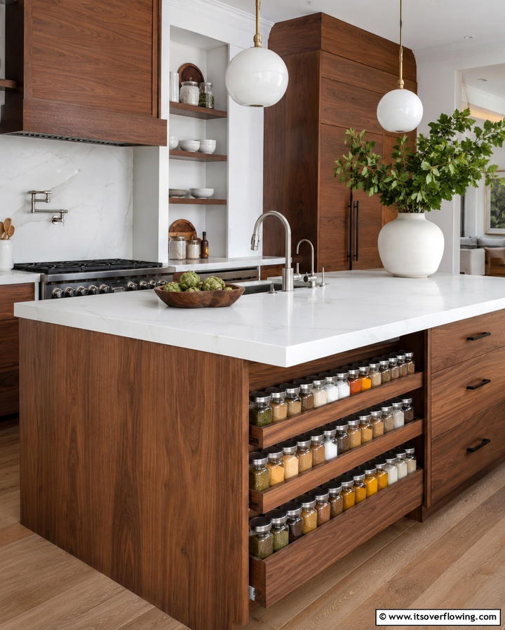 Spice Rack Drawers - 25 Smart Kitchen Island Storage Ideas for Organized Kitchens