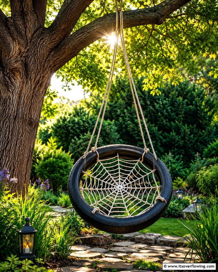 Spider Web Tire Swing - 20 Tire Swing Ideas for Fun Outdoor Spaces