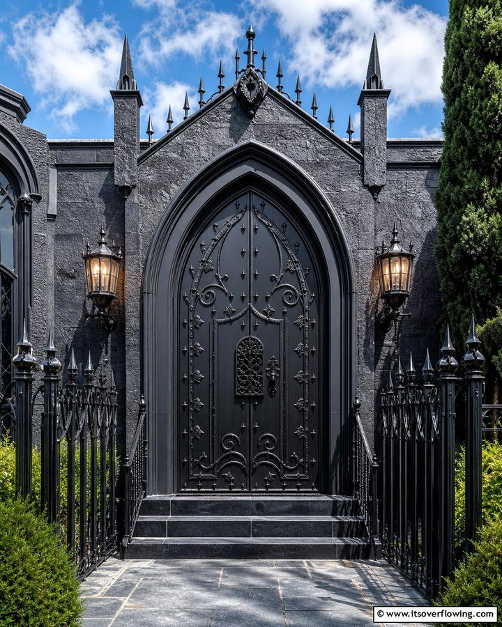 Spiked Iron Detailing - 20 Gothic Front Door Ideas to Enhance Your Home