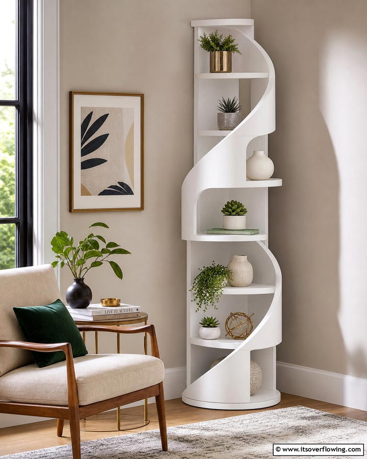 Spiral Corner Shelf Display - 21 Corner Shelf Ideas for Stylish Space Optimization