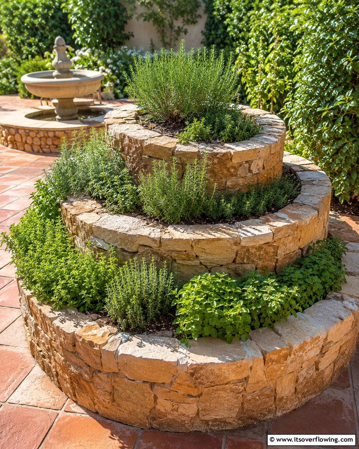 Spiral Herb Raised Beds for Space Efficiency - 25 Raised Garden Bed Ideas for a Thriving Vegetable Garden