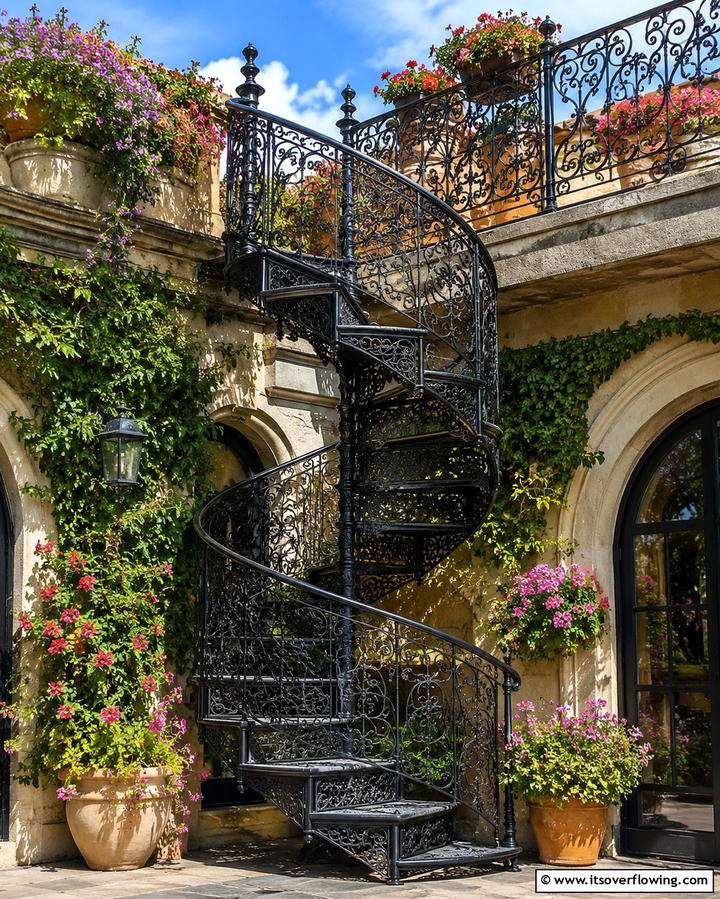 Spiral Staircase Between Levels - 25 Terraced Garden Ideas for Sloped Landscapes