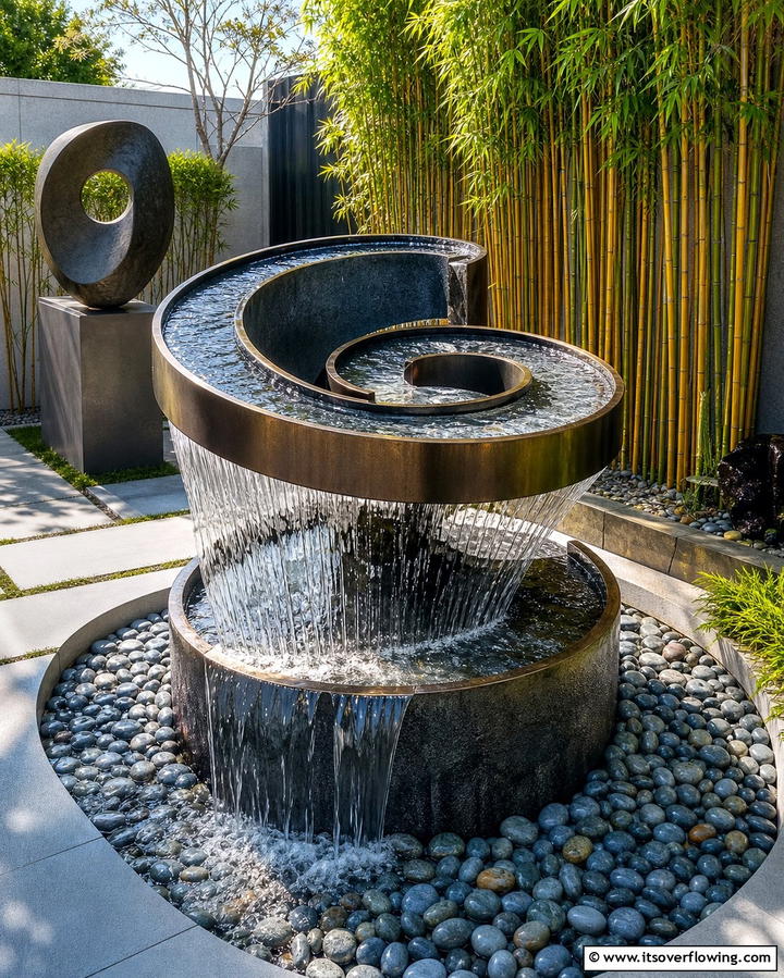 Spiral Waterfall - 25 Backyard Waterfall Ideas for a Tranquil Retreat