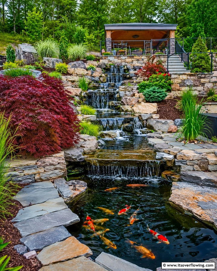 Split Level Koi Pond - 25 Koi Pond Ideas to Enhance Your Outdoor Space