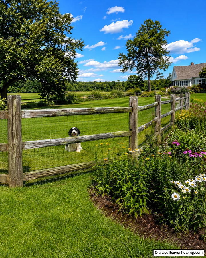 Split Rail Dog Fence with Mesh Backing - 25 Dog Fence Ideas for a Safe and Stylish Yard