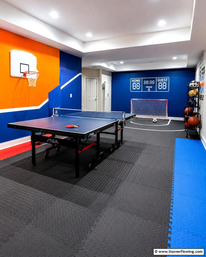 Sports Corner for Indoor Games - 25 Fun Basement Playroom Ideas for Kids of All Ages