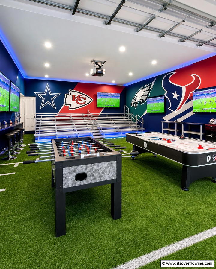 Sports Fans Paradise - 30 Garage Game Room Ideas for Ultimate Entertainment Zones