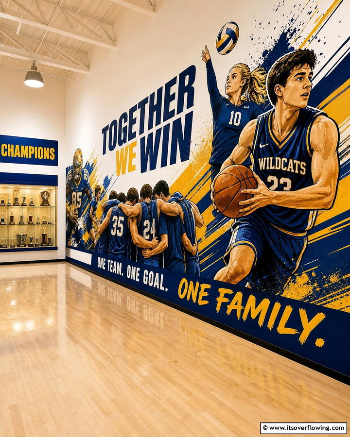 Sports and Teamwork Mural - 21 Creative School Mural Ideas to Inspire Students