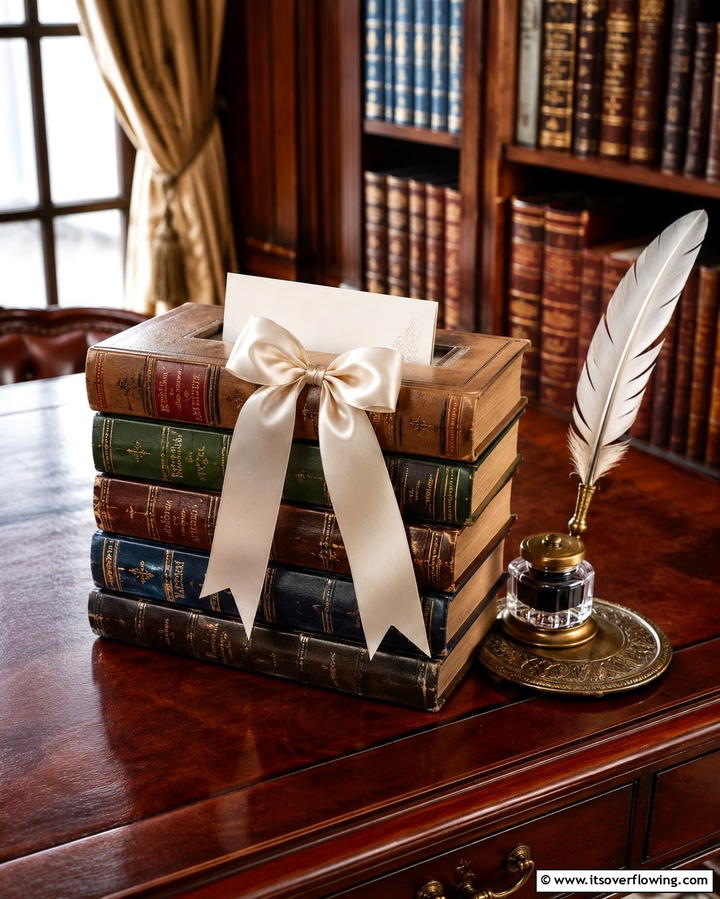 Stack of Books Card Holder - 30 Creative Wedding Card Box Designs for Guests