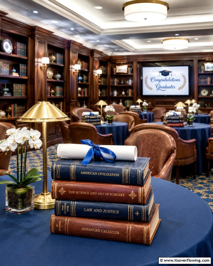 Stack of Books with Graduation Theme - 25 Graduation Centerpiece Ideas for Memorable Celebrations