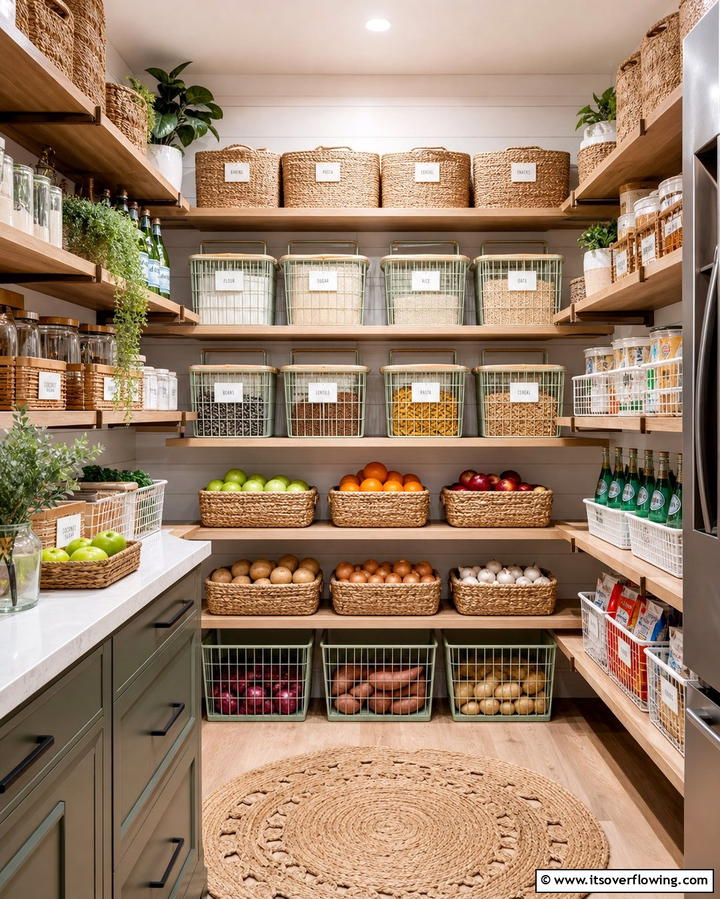 Stackable Baskets and Bins - 21 Kitchen Pantry Ideas to Streamline Food Storage