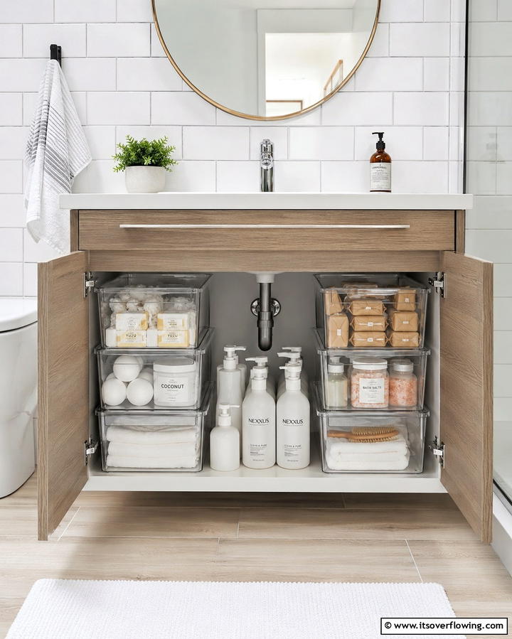 Stackable Bins for Maximizing Space - 30 Bathroom Cabinet Organizing Ideas for Clutter-Free Spaces