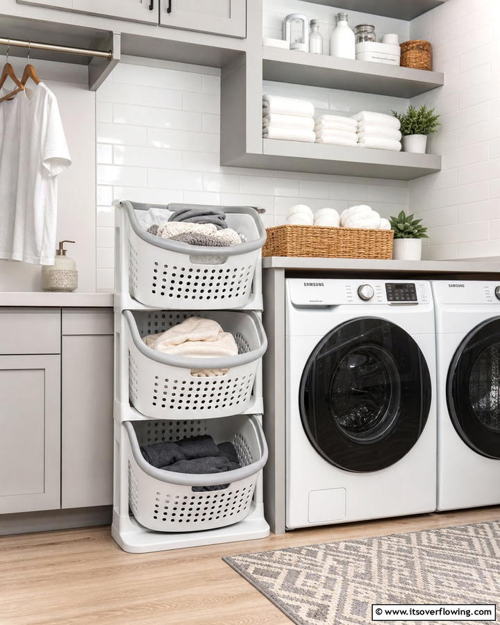 Stackable Laundry Baskets - 21 Laundry Room Storage Ideas for Clutter-Free Efficiency