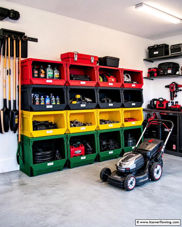 Stackable Storage Bins - 20 Smart Lawn Mower Storage Ideas for Your Garden