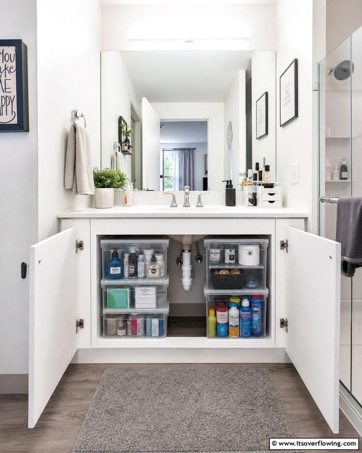 Stackable Storage Bins - 25 Dorm Bathroom Ideas to Maximize Space and Style