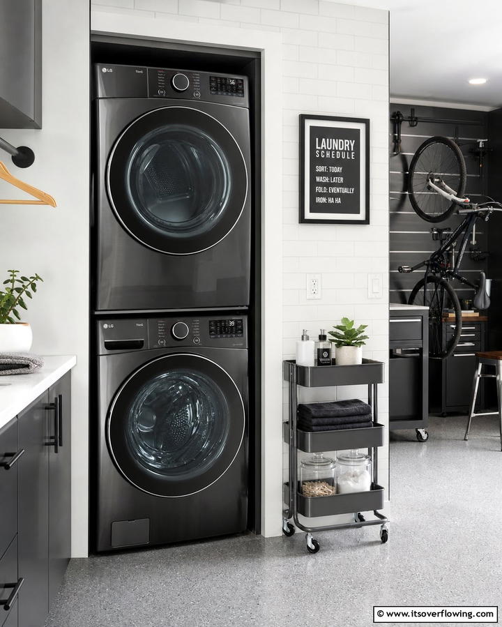 Stackable Washer and Dryer - 25 Functional Garage Laundry Room Combo Ideas