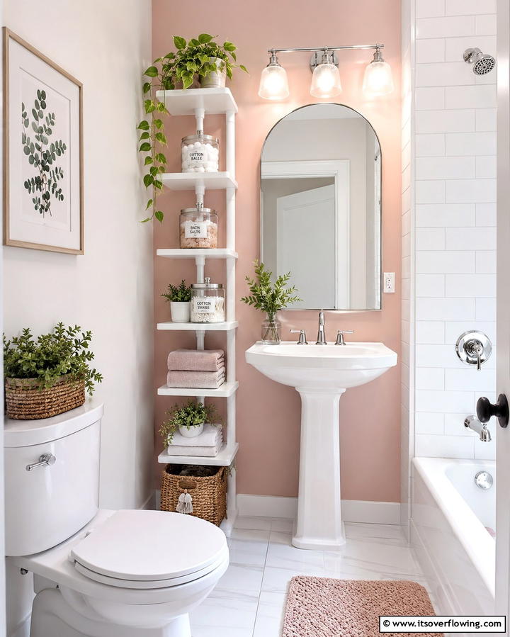 Stacked Shelf Display - 30 Small Bathroom Shelving Ideas for Smart Storage