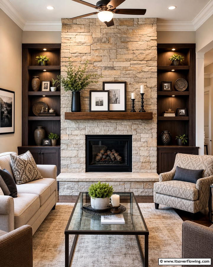 Stacked Stone Layers - 25 Fireplace Backsplash Ideas for a Stunning Focal Point