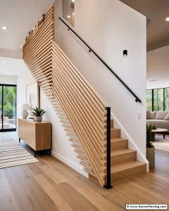 Slatted Railing 30 Wood Stair Railing Ideas for Warm Architectural Detail