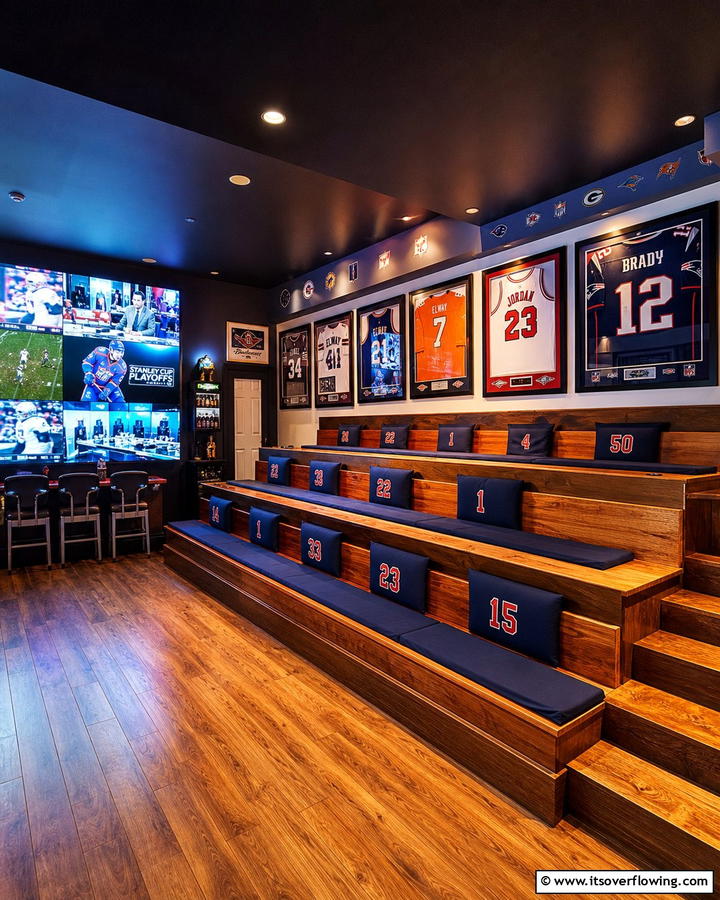 Stadium Style Bleacher Seats - 25 Man Cave Seating Ideas for Ultimate Comfort