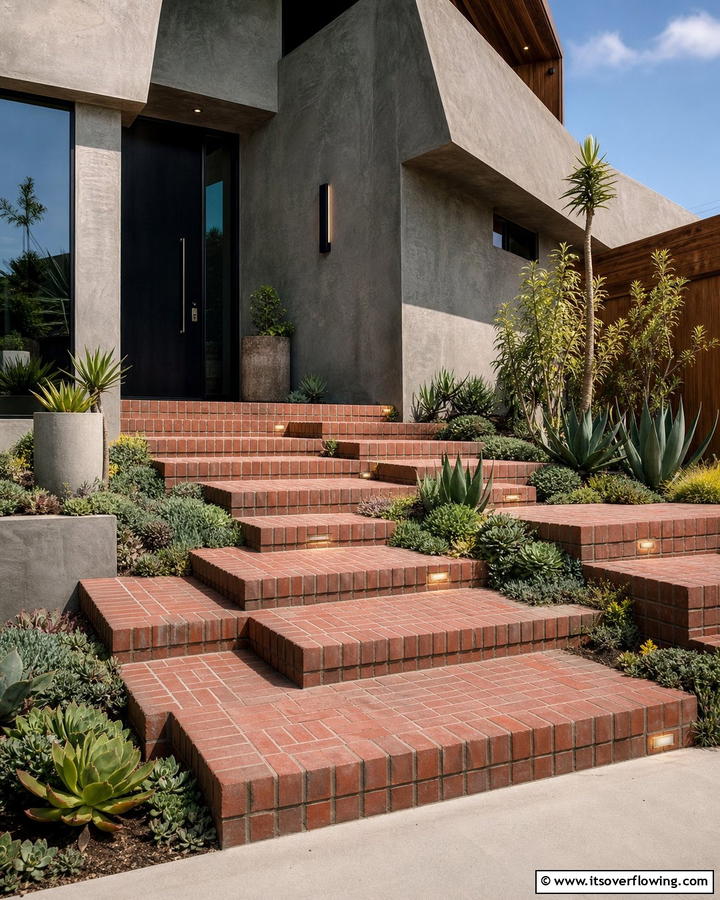 Staggered Brick Steps with Varied Heights - 25 Brick Front Steps Design Ideas for Curb Appeal