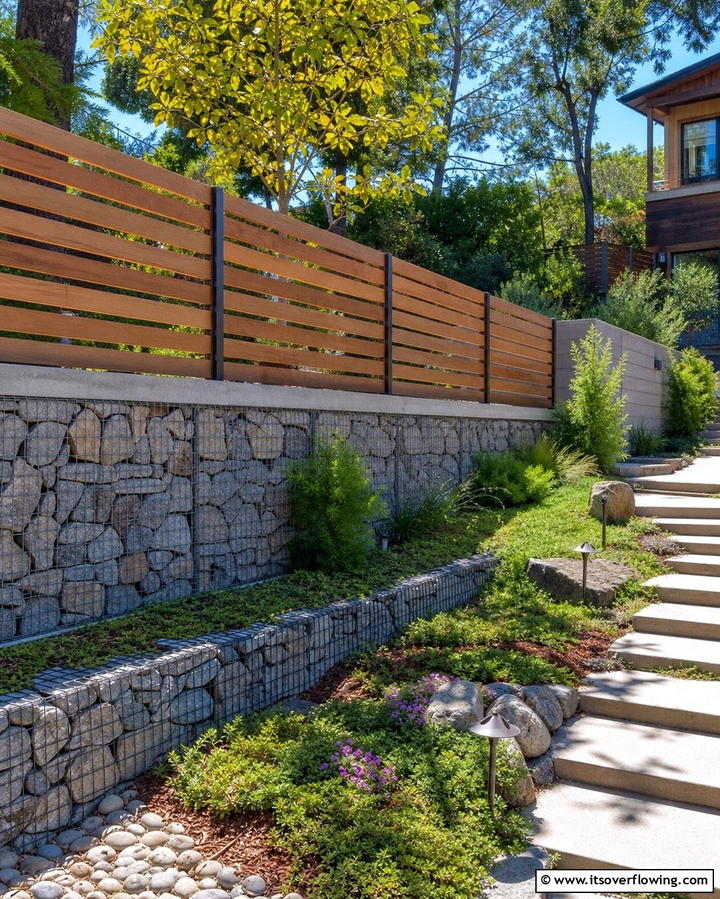 Staggered Horizontal Slat Fence - 25 Unique Horizontal Fence Ideas for Modern Landscaping