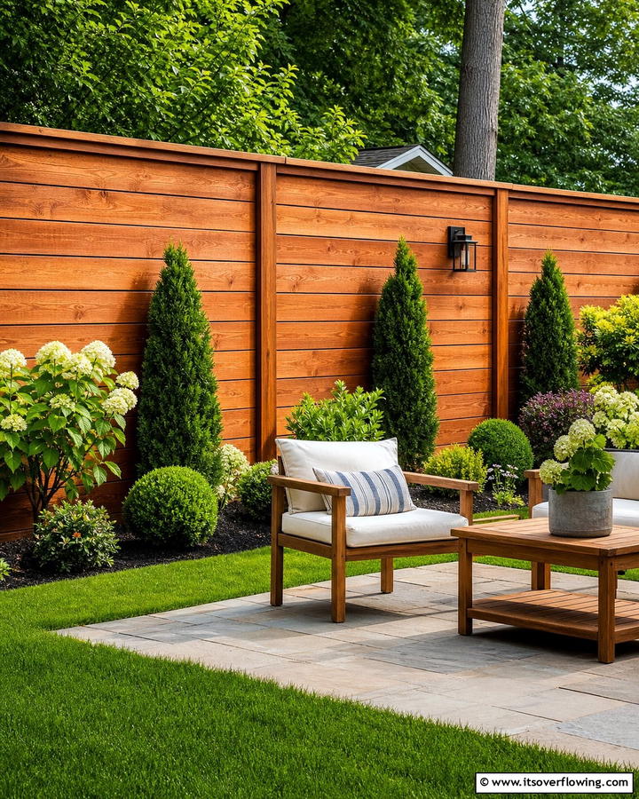 Stained Cedar Privacy Screen - 30 Cheap Privacy Fence Ideas- Affordable Outdoor Seclusion