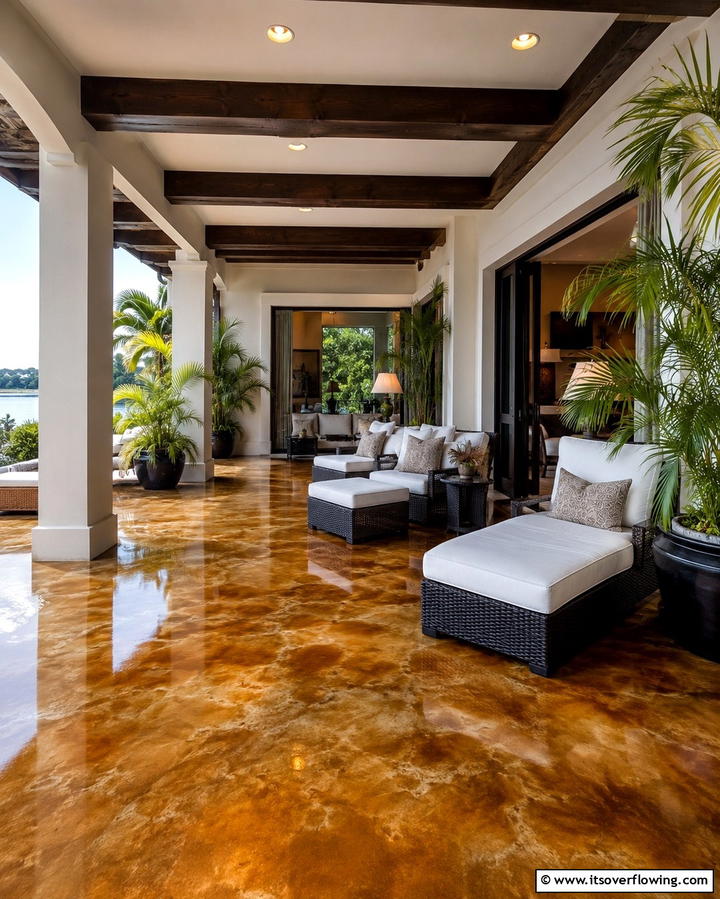 Stained Concrete - 25 Porch Flooring Options for Stylish Outdoor Spaces