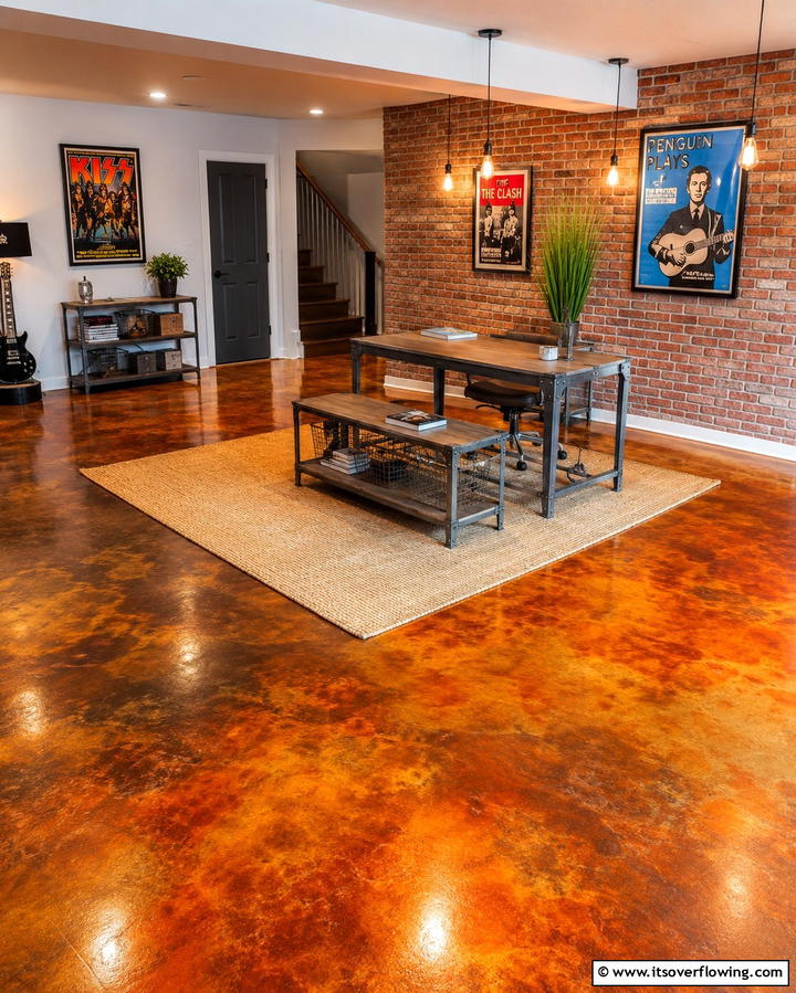 Stained Concrete Floors - 25 Basement Floor Ideas for a Functional Space
