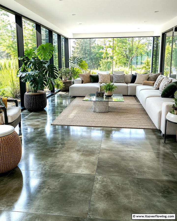 Stained Concrete Tiles - 20 Sunroom Tile Floor Ideas for Durable and Stylish Floors