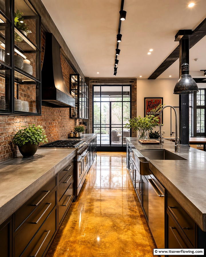 Stained Concrete for Industrial Elegance - 25 Kitchen Flooring Ideas for Durability and Style