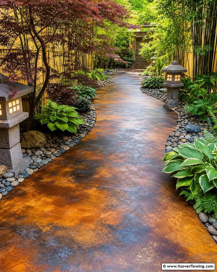 Stained Concrete for Rich Tones - 20 Durable Concrete Walkway Ideas for Your Garden