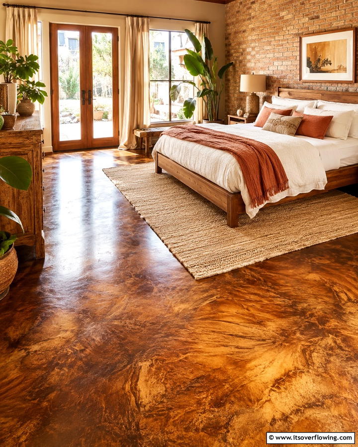 Stained Concrete for Warmth and Depth - 25 Concrete Floor Bedroom Ideas for an Industrial Vibe