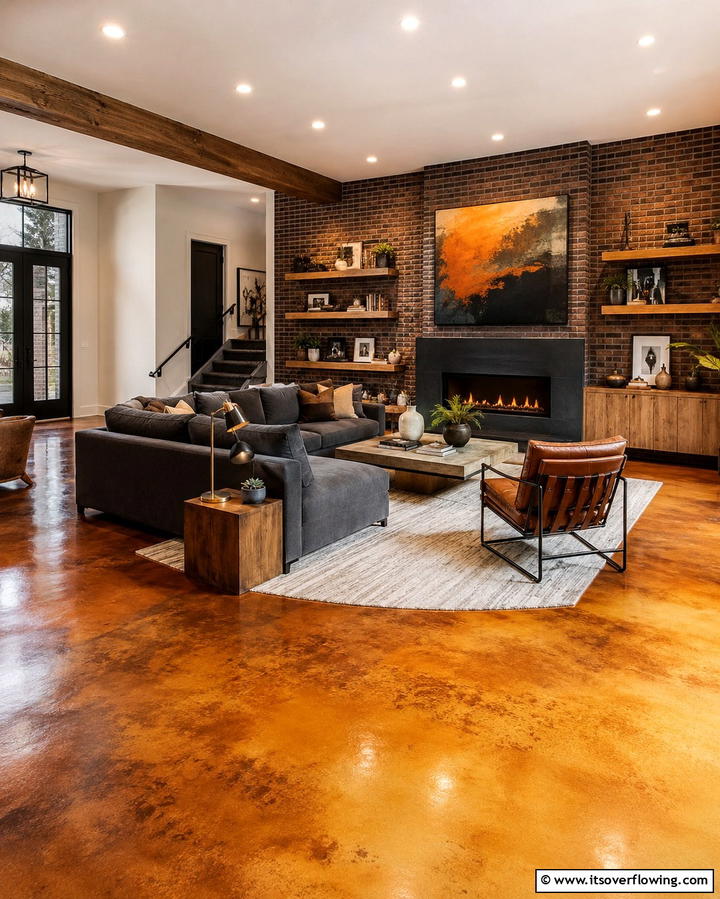 Stained Concrete for a Customized Aesthetic - 25 Concrete Floor Living Room Ideas for a Modern and Chic Look