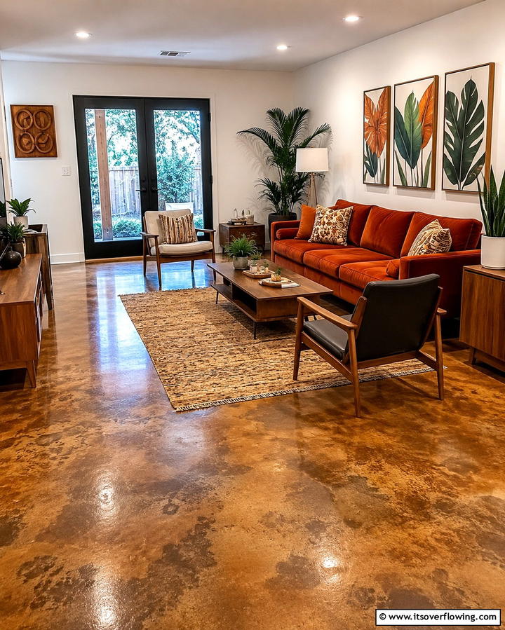 Stained Concrete for a Warm Aesthetic - 25 Concrete Floor Living Room Ideas for a Modern and Chic Look