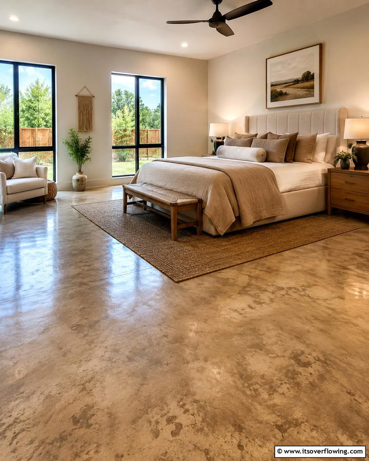 Stained Concrete in Neutral Tones - 25 Concrete Floor Bedroom Ideas for an Industrial Vibe