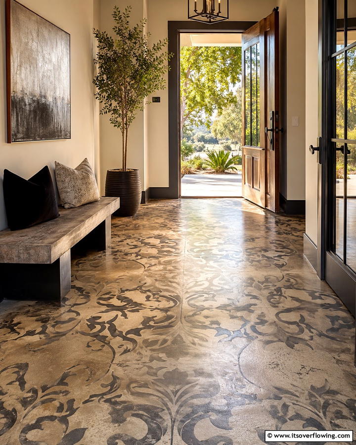 Stained Concrete with Stenciled Designs - 25 Stained Concrete Floors for a Unique Look