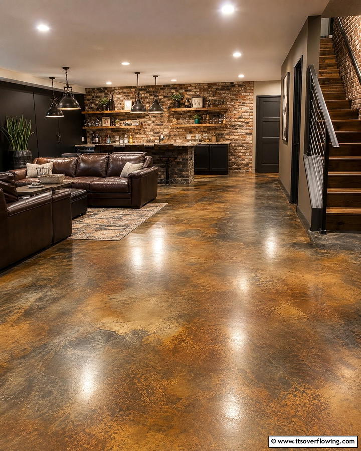 Stained Concrete - 25 Concrete Basement Floor Ideas for a Modern Look