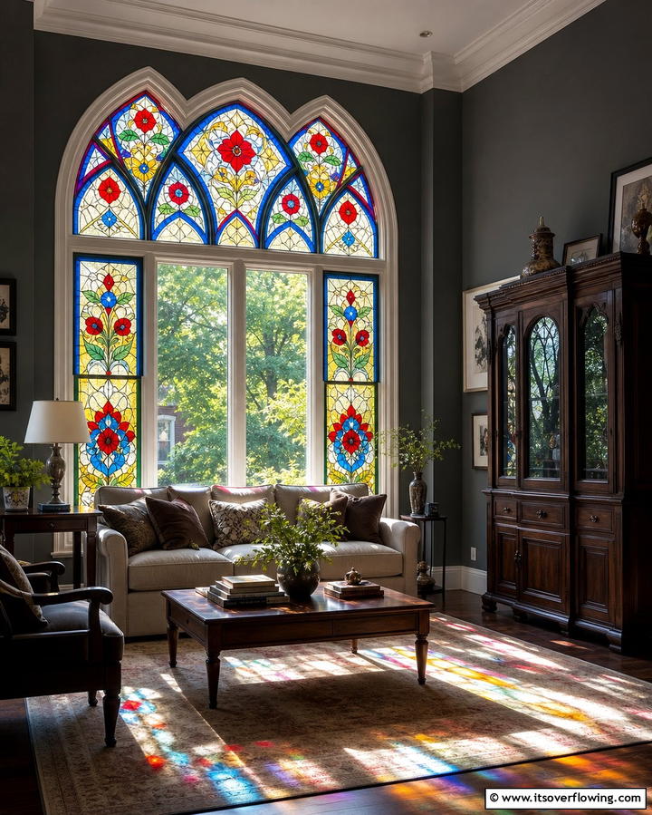 Stained Glass Accents - 25 Gothic Living Room Ideas for a Dramatic Space
