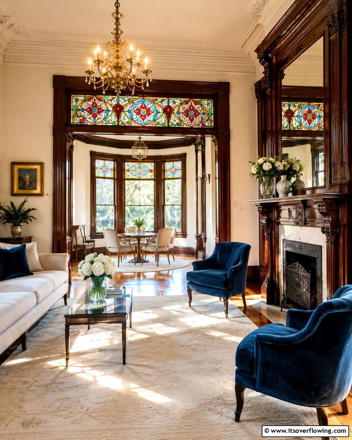 Stained Glass Accents - 25 Victorian Living Room Ideas for Elegant Spaces