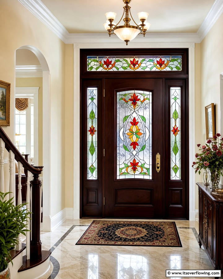 Stained Glass Accents for Timeless Charm - 25 Glass Front Doors Ideas to Brighten Your Entryway