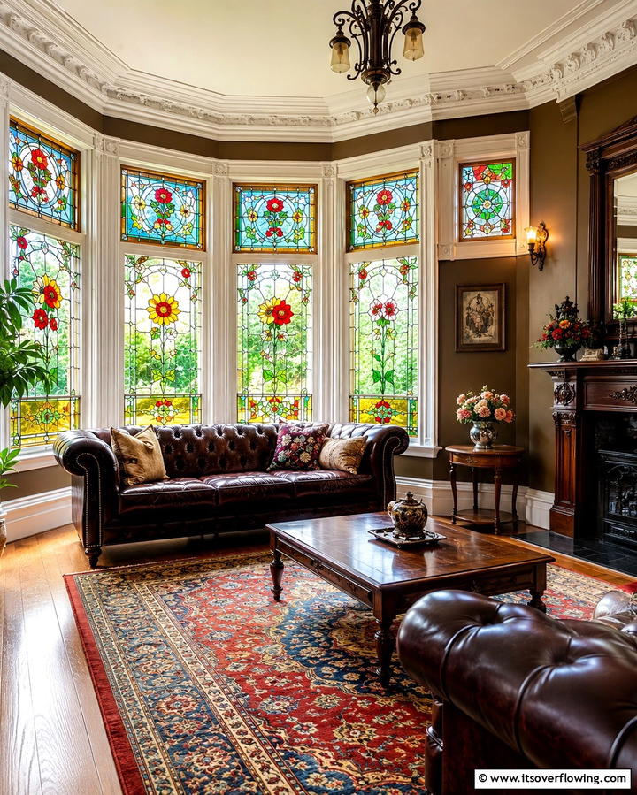 Stained Glass Accents for Vibrant Charm - 25 Victorian Living Room Ideas for Elegant Spaces