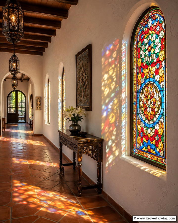 Stained Glass Accents for Vibrant Color - 20 Spanish Style Windows to Enhance Your Home’s Charm