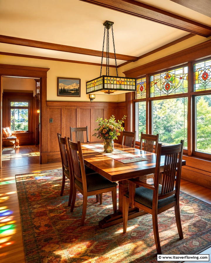 Stained Glass Accents for a Colorful Touch - 20 Craftsman Dining Room Ideas for a Timeless Look