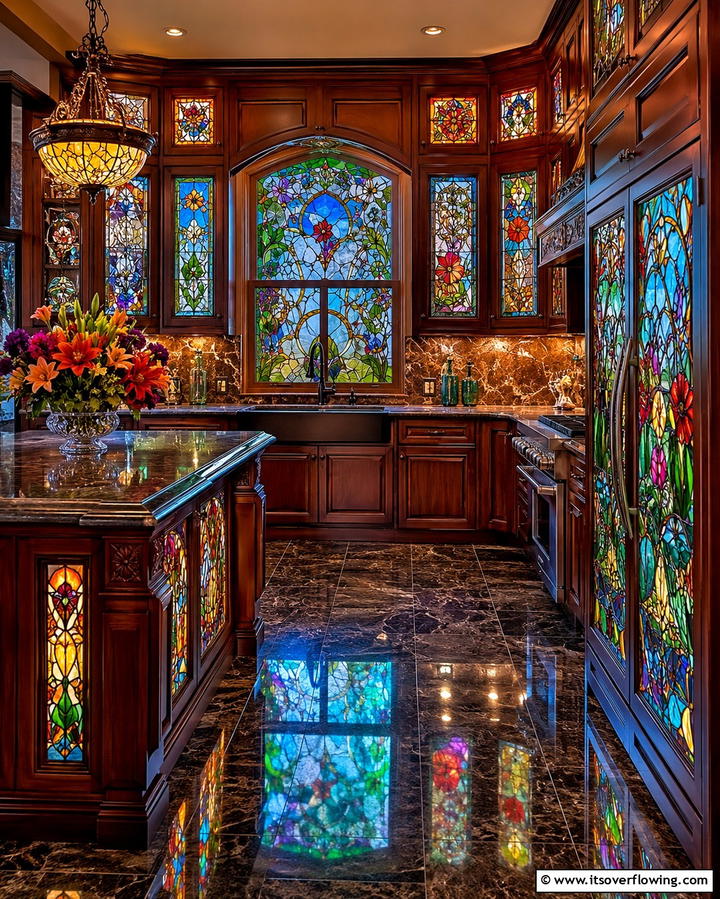 Stained Glass Details - 30 Gothic Kitchen Ideas for Dramatic Dark Aesthetic Spaces