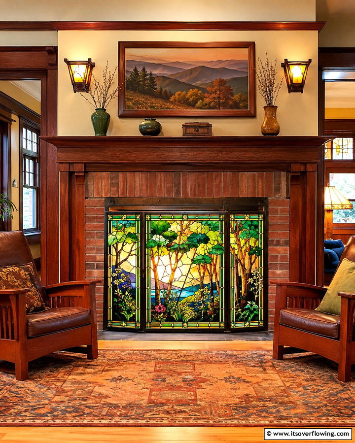 Stained Glass Fireplace Screen - 25 Craftsman-style Fireplace Ideas- Classic & Elegant Designs