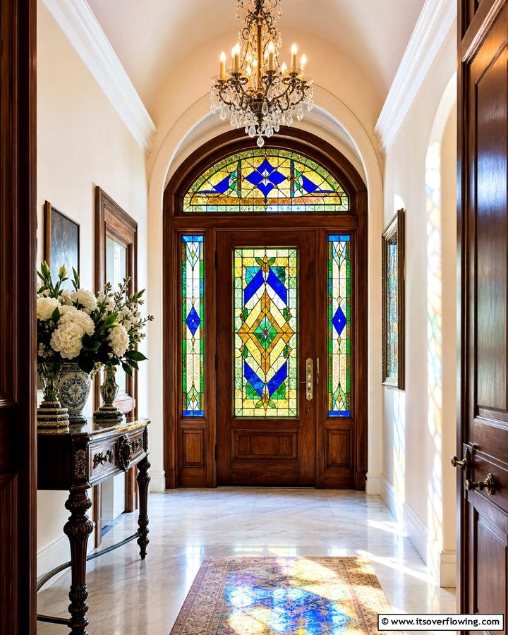 Stained Glass Inserts - 20 Front Door Privacy Ideas to Enhance Your Home Security