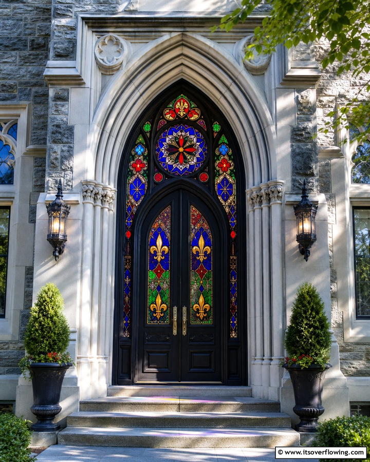 Stained Glass Insets - 20 Gothic Front Door Ideas to Enhance Your Home