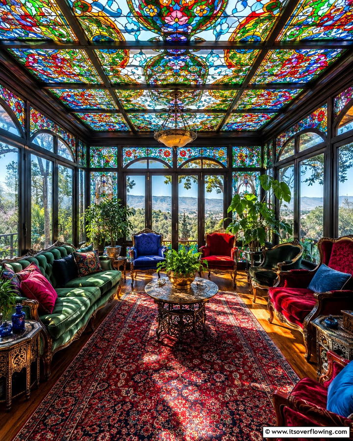 Stained Glass Panels - 20 Sunroom Ceiling Ideas for a Stunning Overhead View