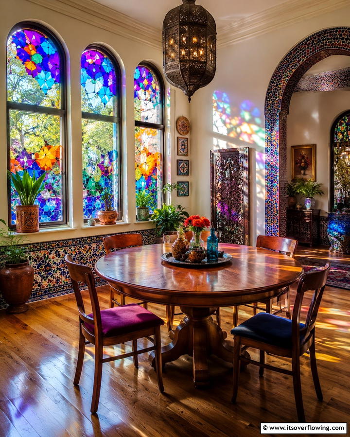 Stained Glass Window Films for Artistic Flair - 25 Dining Room Window Treatments for Elegant Spaces